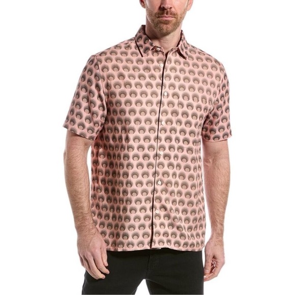 Ted Baker Pegus Retro Spot Print Linen-Blend Button Down Shirt XL Pink - Picture 1 of 8